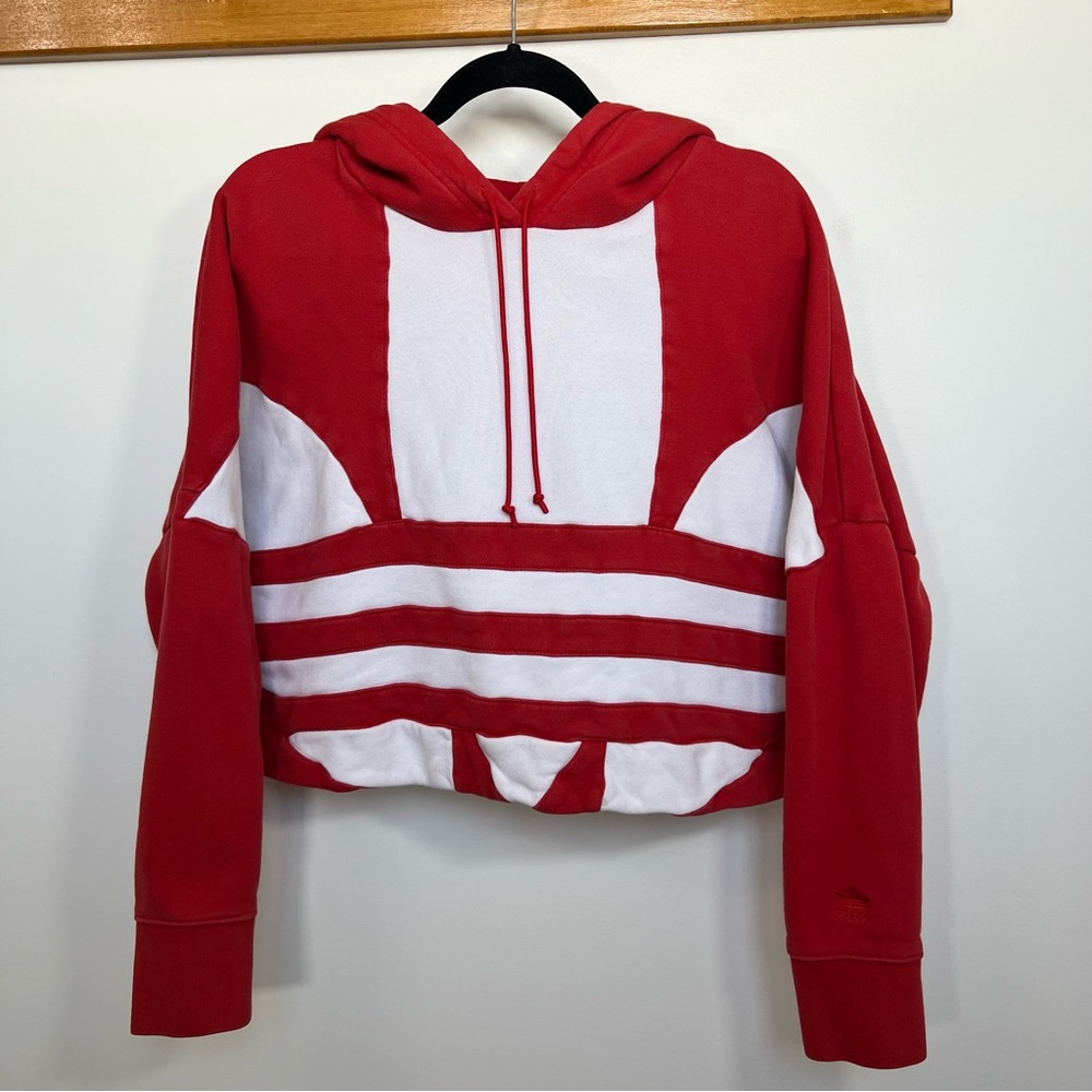Adidas Logo Crop Cotton Hoodie | M